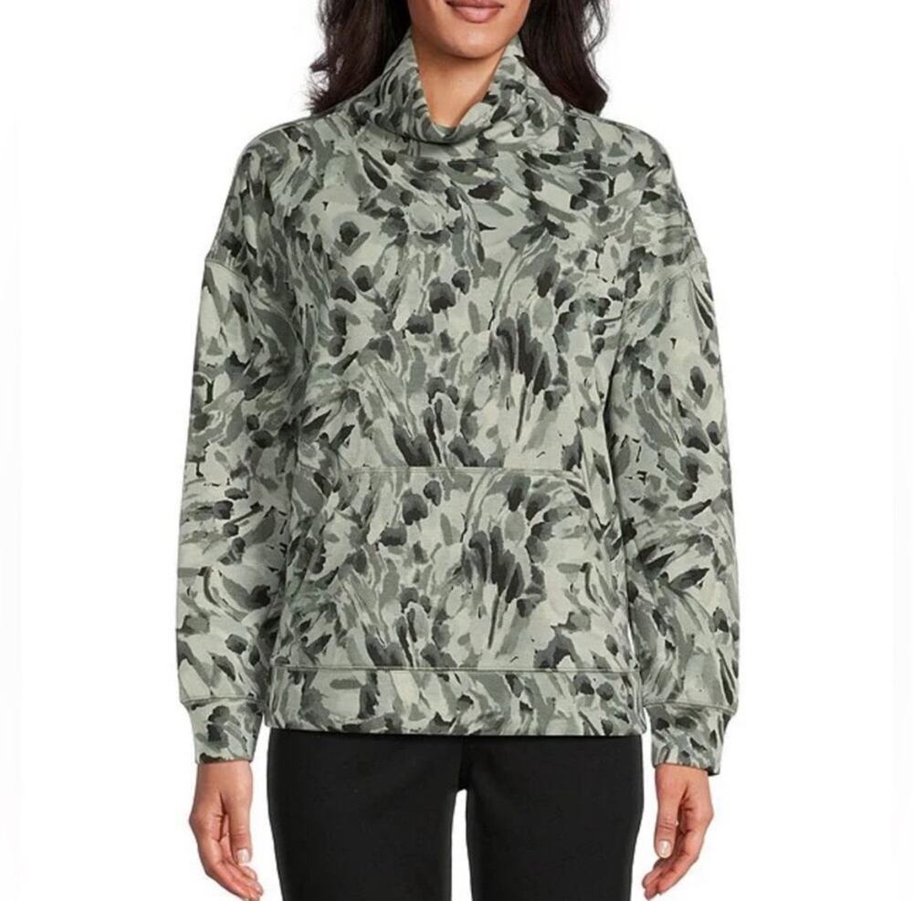 Westbound Knit Mock Neck Soft Jersey Touch Camo Swirl Pullover Sweatshirt PXL